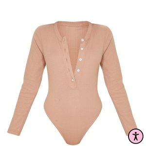 Pretty little thing Camel Knitted Rib Bodysuit